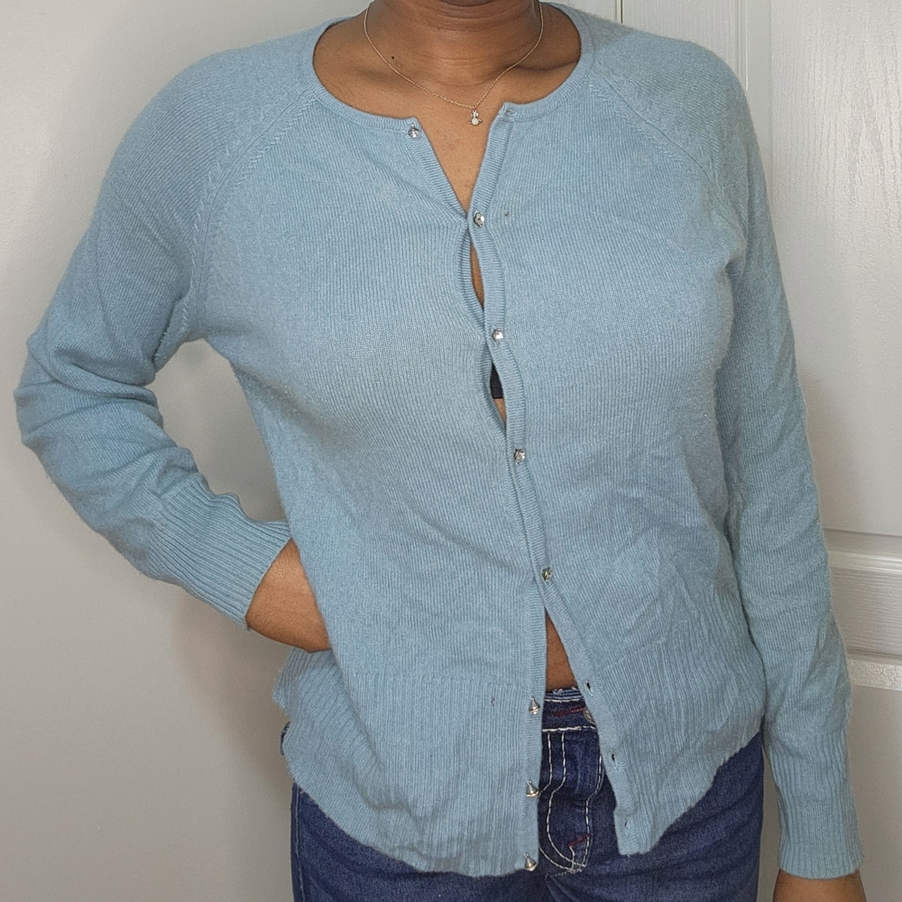 Women's Blue Button-Up Cashmere Sweater